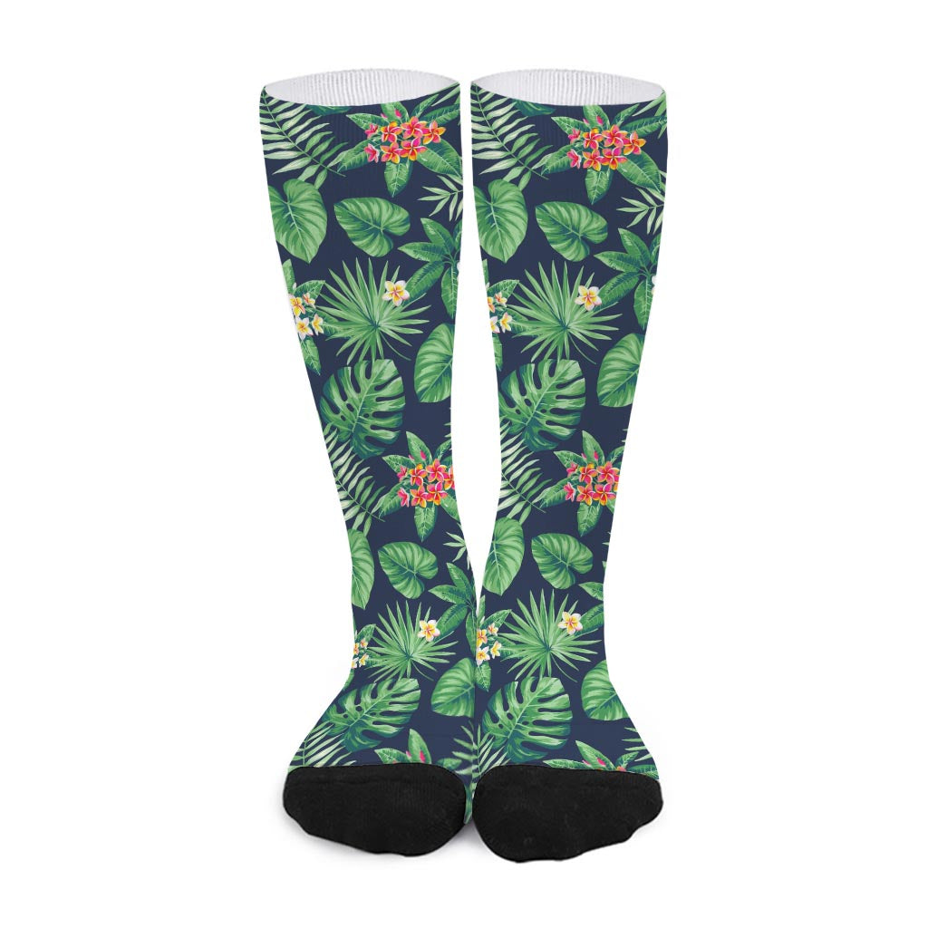 Hawaiian Tropical Leaves Pattern Print Long Socks