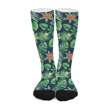 Hawaiian Tropical Leaves Pattern Print Long Socks