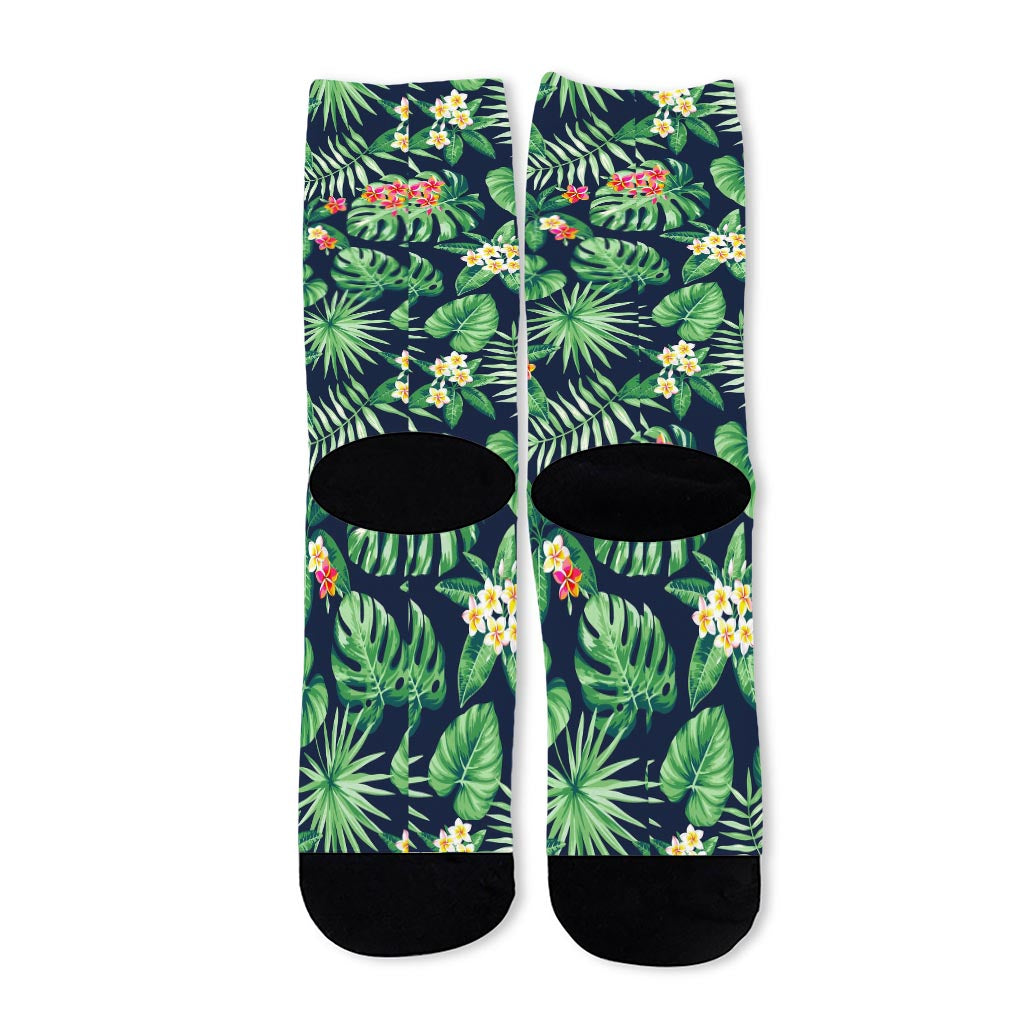 Hawaiian Tropical Leaves Pattern Print Long Socks