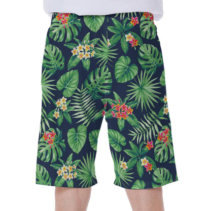 Hawaiian Tropical Leaves Pattern Print Men's Beach Shorts