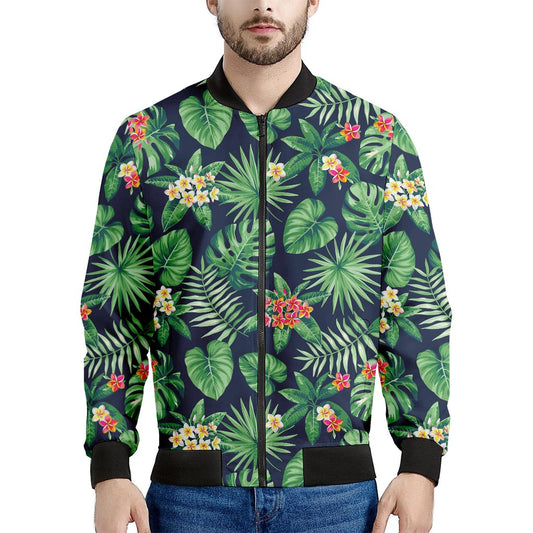 Hawaiian Tropical Leaves Pattern Print Men's Bomber Jacket
