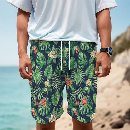 Hawaiian Tropical Leaves Pattern Print Men's Cargo Shorts