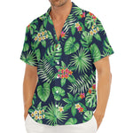 Hawaiian Tropical Leaves Pattern Print Men's Deep V-Neck Shirt