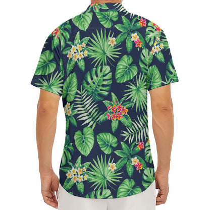 Hawaiian Tropical Leaves Pattern Print Men's Deep V-Neck Shirt
