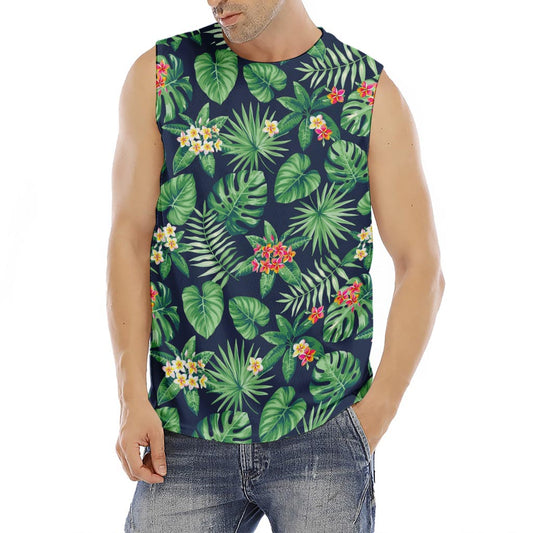 Hawaiian Tropical Leaves Pattern Print Men's Fitness Tank Top