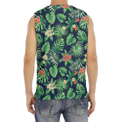Hawaiian Tropical Leaves Pattern Print Men's Fitness Tank Top