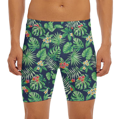 Hawaiian Tropical Leaves Pattern Print Men's Long Boxer Briefs