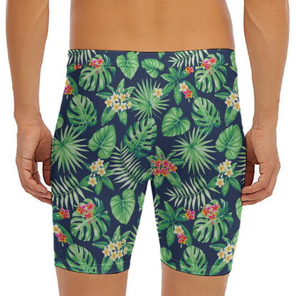 Hawaiian Tropical Leaves Pattern Print Men's Long Boxer Briefs