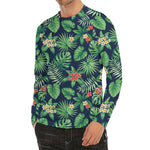 Hawaiian Tropical Leaves Pattern Print Men's Long Sleeve Rash Guard