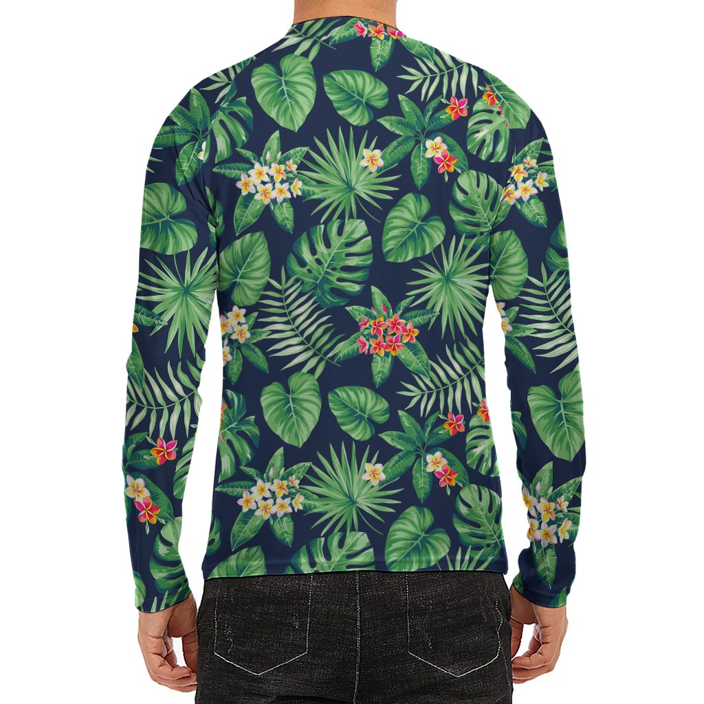 Hawaiian Tropical Leaves Pattern Print Men's Long Sleeve Rash Guard
