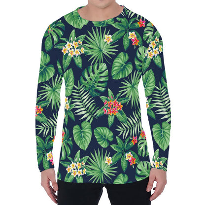 Hawaiian Tropical Leaves Pattern Print Men's Long Sleeve T-Shirt
