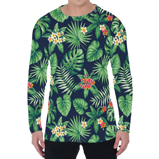 Hawaiian Tropical Leaves Pattern Print Men's Long Sleeve T-Shirt