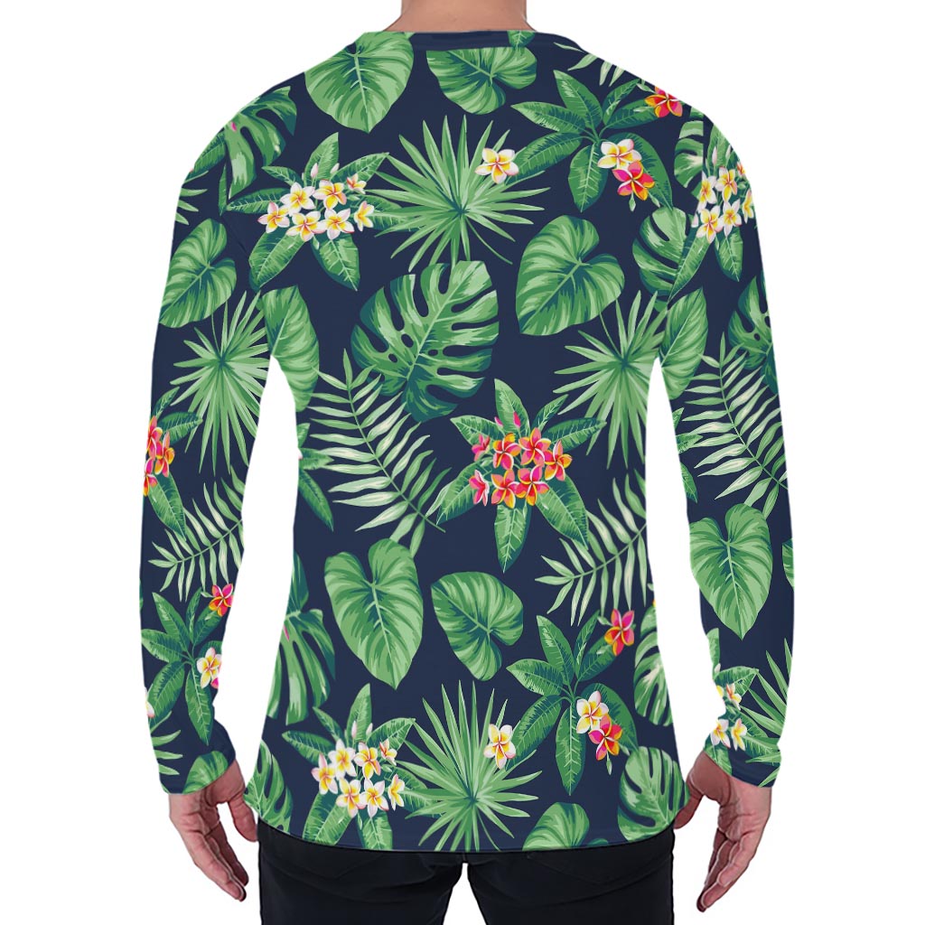 Hawaiian Tropical Leaves Pattern Print Men's Long Sleeve T-Shirt