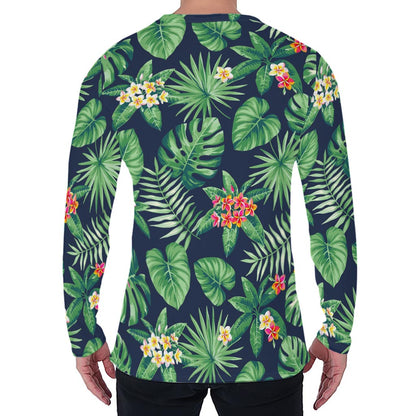 Hawaiian Tropical Leaves Pattern Print Men's Long Sleeve T-Shirt
