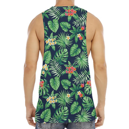 Hawaiian Tropical Leaves Pattern Print Men's Muscle Tank Top