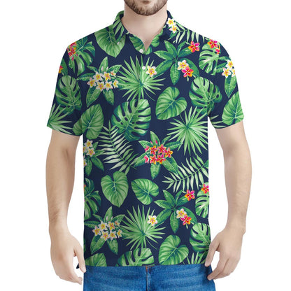 Hawaiian Tropical Leaves Pattern Print Men's Polo Shirt
