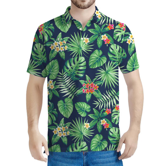 Hawaiian Tropical Leaves Pattern Print Men's Polo Shirt