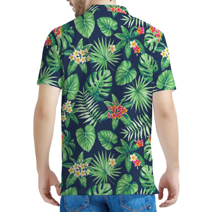Hawaiian Tropical Leaves Pattern Print Men's Polo Shirt