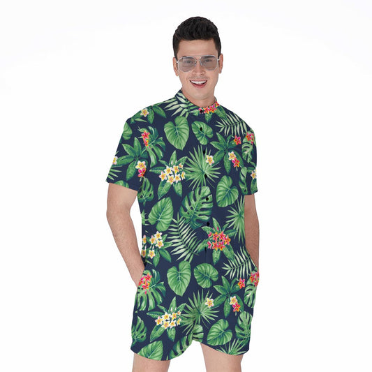 Hawaiian Tropical Leaves Pattern Print Men's Rompers