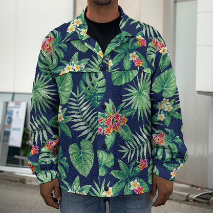 Hawaiian Tropical Leaves Pattern Print Men's Shirt Jacket