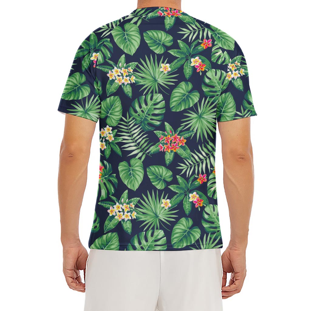 Hawaiian Tropical Leaves Pattern Print Men's Short Sleeve Rash Guard