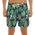 Hawaiian Tropical Leaves Pattern Print Men's Split Running Shorts