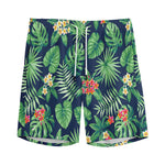 Hawaiian Tropical Leaves Pattern Print Men's Sports Shorts