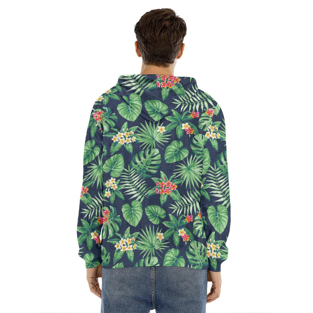 Hawaiian Tropical Leaves Pattern Print Men's Velvet Pullover Hoodie