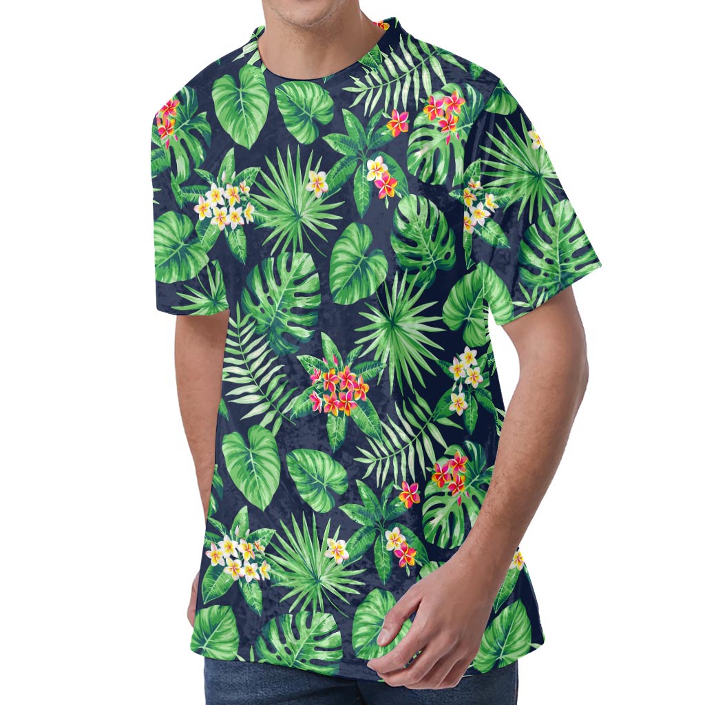 Hawaiian Tropical Leaves Pattern Print Men's Velvet T-Shirt