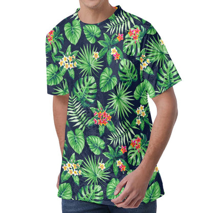 Hawaiian Tropical Leaves Pattern Print Men's Velvet T-Shirt