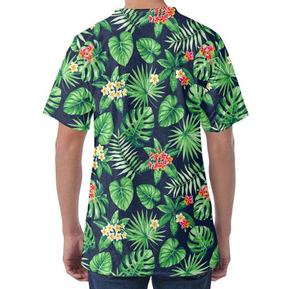 Hawaiian Tropical Leaves Pattern Print Men's Velvet T-Shirt