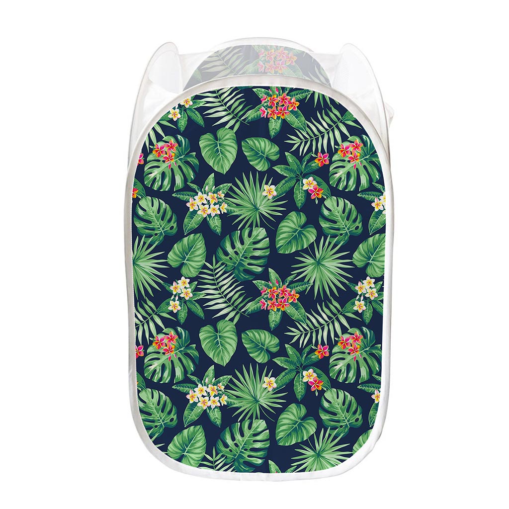 Hawaiian Tropical Leaves Pattern Print Mesh Laundry Hamper