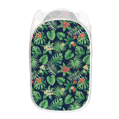 Hawaiian Tropical Leaves Pattern Print Mesh Laundry Hamper