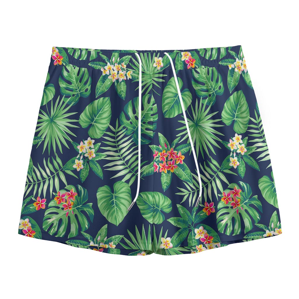 Hawaiian Tropical Leaves Pattern Print Mesh Shorts