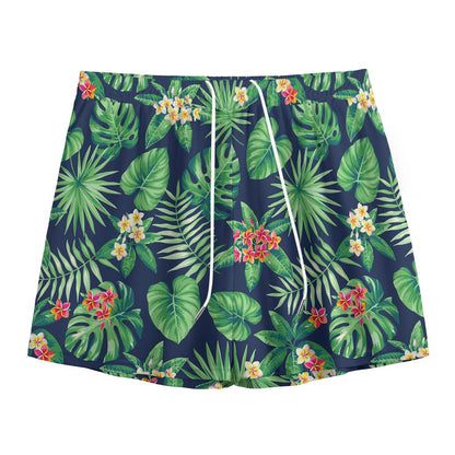 Hawaiian Tropical Leaves Pattern Print Mesh Shorts