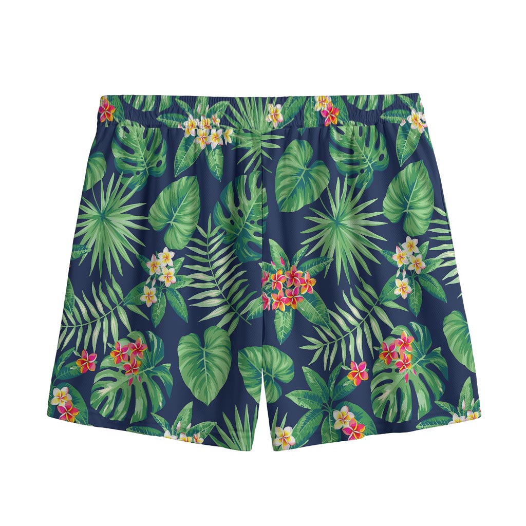Hawaiian Tropical Leaves Pattern Print Mesh Shorts