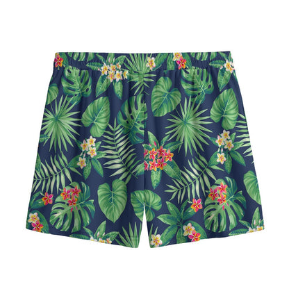 Hawaiian Tropical Leaves Pattern Print Mesh Shorts