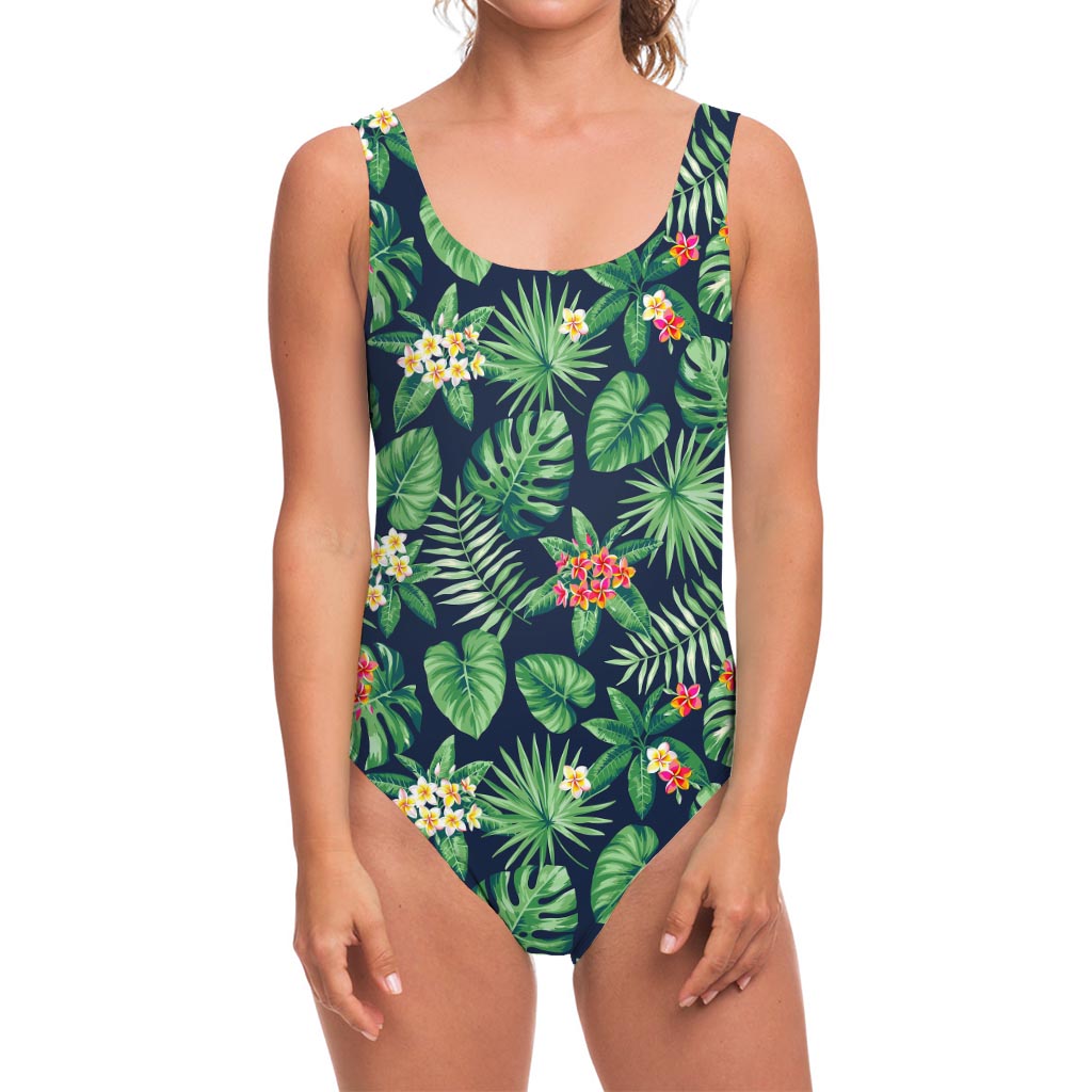 Hawaiian Tropical Leaves Pattern Print One Piece Swimsuit