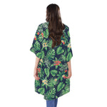 Hawaiian Tropical Leaves Pattern Print Open Front Beach Cover Up