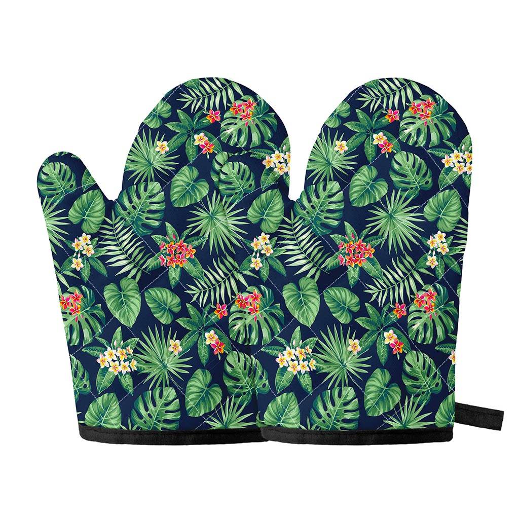 Hawaiian Tropical Leaves Pattern Print Oven Mitts
