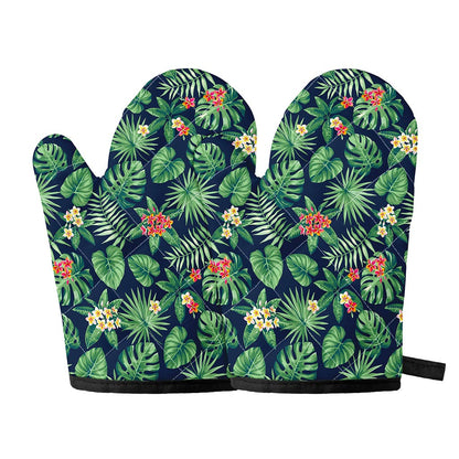Hawaiian Tropical Leaves Pattern Print Oven Mitts