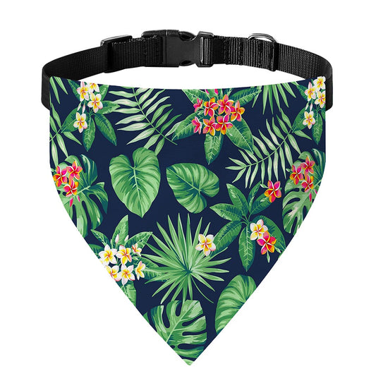 Hawaiian Tropical Leaves Pattern Print Over The Collar Dog Bandana