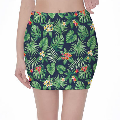 Hawaiian Tropical Leaves Pattern Print Pencil Mini Skirt