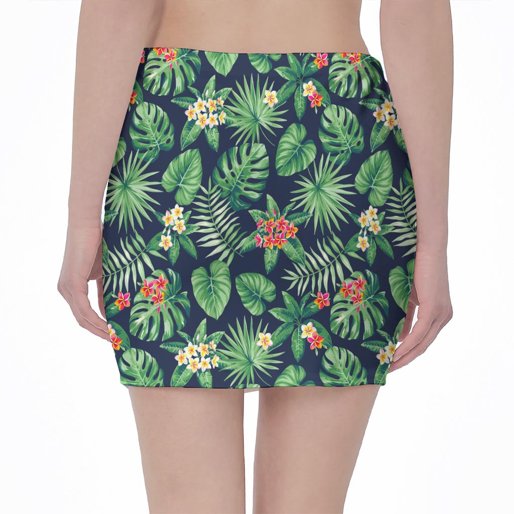 Hawaiian Tropical Leaves Pattern Print Pencil Mini Skirt