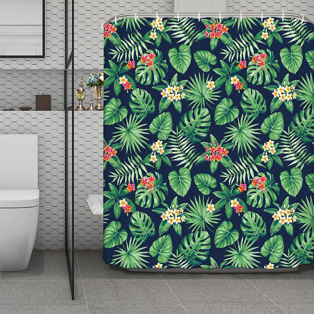 Hawaiian Tropical Leaves Pattern Print Polyester Shower Curtain
