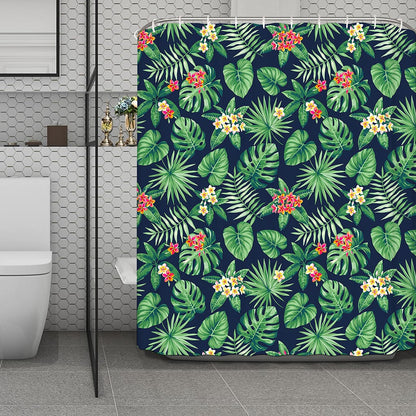 Hawaiian Tropical Leaves Pattern Print Polyester Shower Curtain
