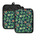Hawaiian Tropical Leaves Pattern Print Pot Holders With Pocket