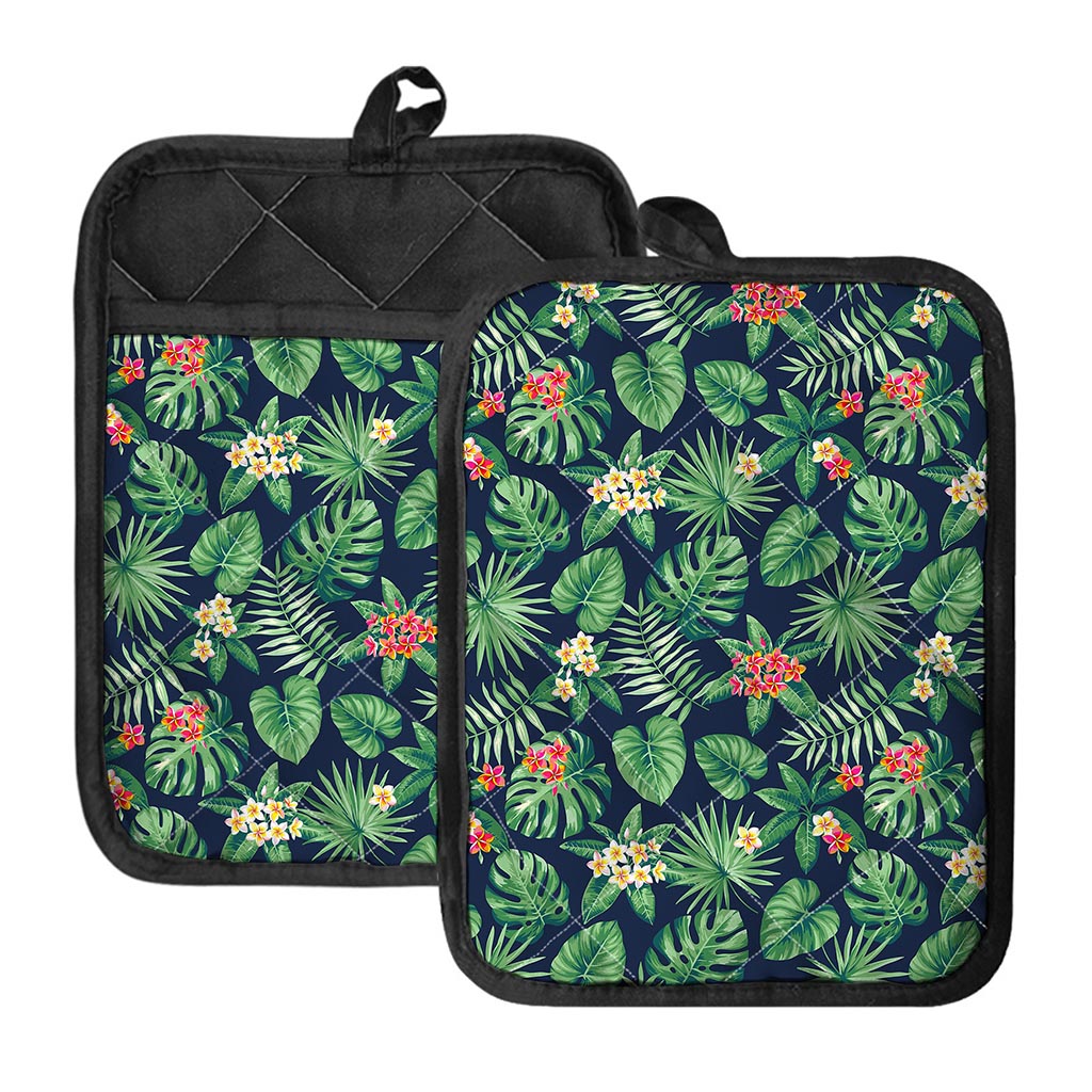 Hawaiian Tropical Leaves Pattern Print Pot Holders With Pocket