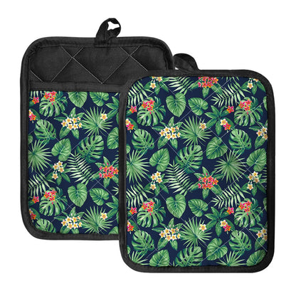 Hawaiian Tropical Leaves Pattern Print Pot Holders With Pocket
