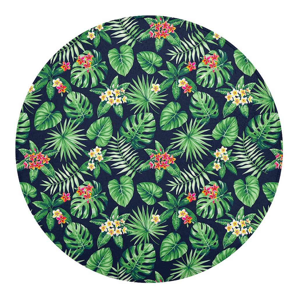 Hawaiian Tropical Leaves Pattern Print Round Blanket